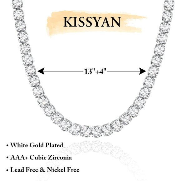 Cubic Zirconia Tennis Necklace for Women Silver Chain Choker Fashion Jewelry - Picture 5 of 8